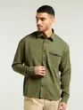Olive Textured Waffle Shirt